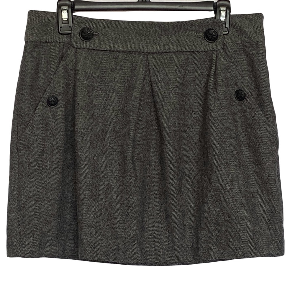 Banana Republic Herringbone Wool Blend Mini Skirt Womens Size 10 Button Pockets